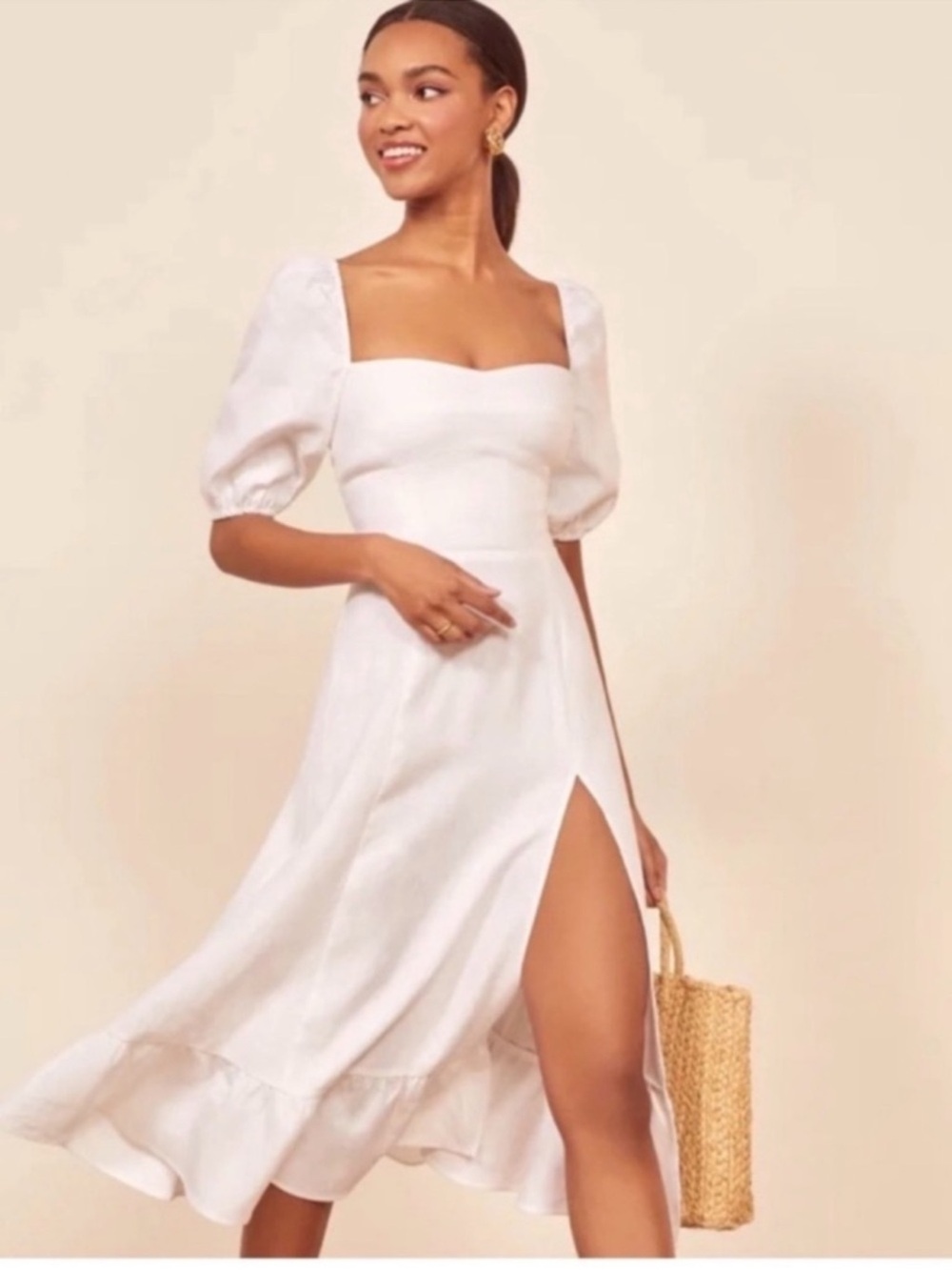 Reformation Belgium Linen Midi
Dress - White Sz 2
